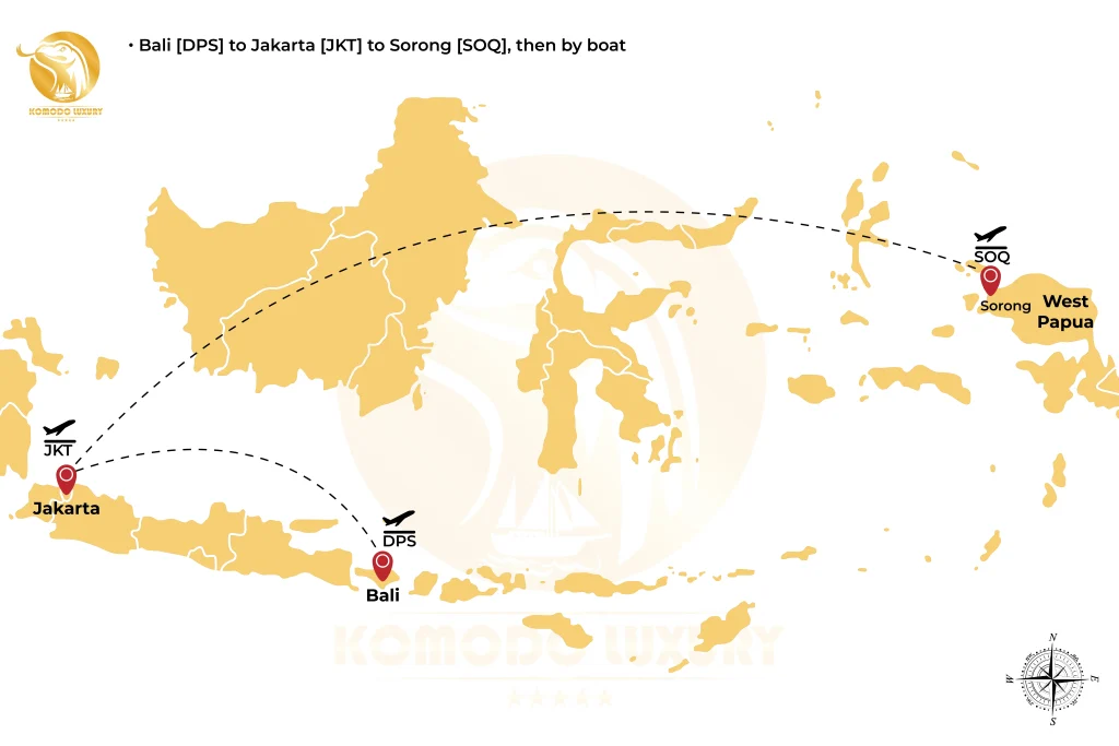 Bali - Jakarta - Sorong, Raja Ampat Map