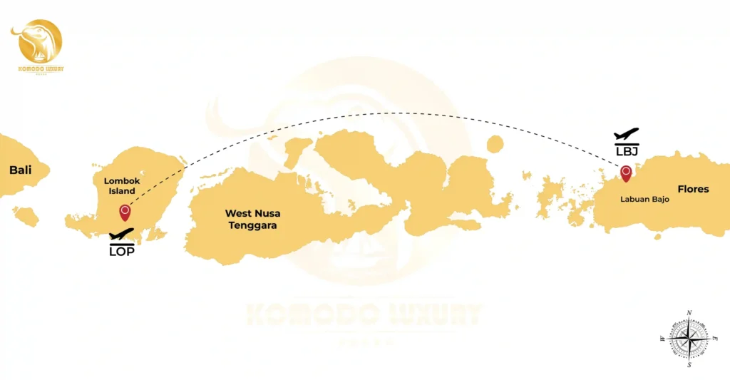 Map from Lombok to Komodo Island, Labuan Bajo