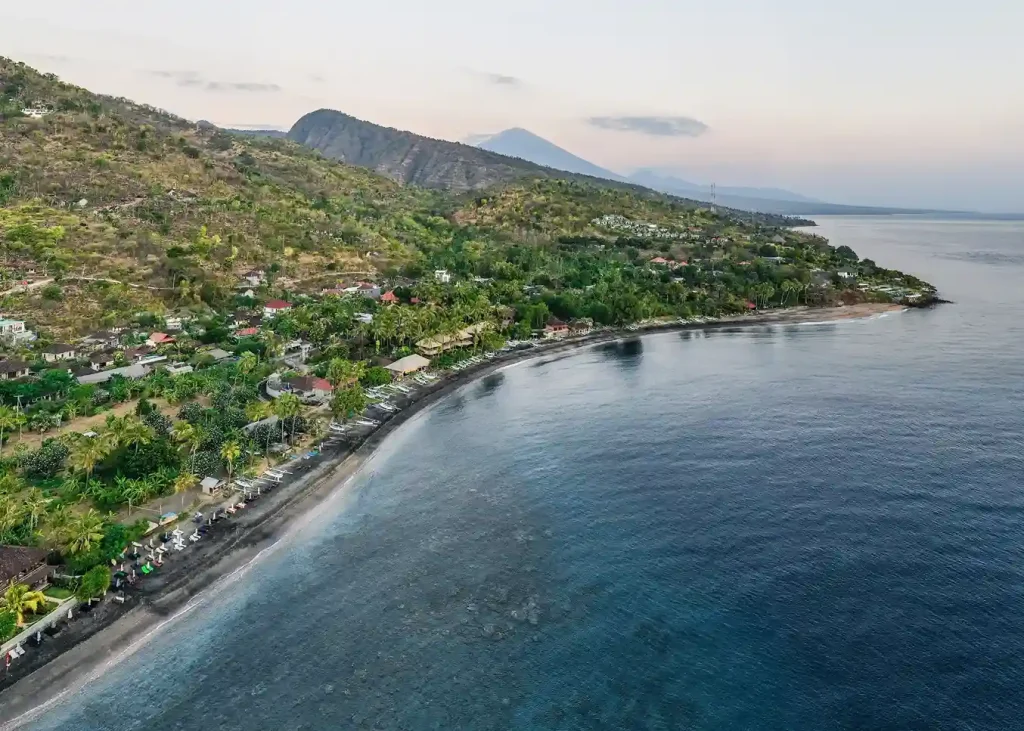 Drone View of Amed Beach, Bali
