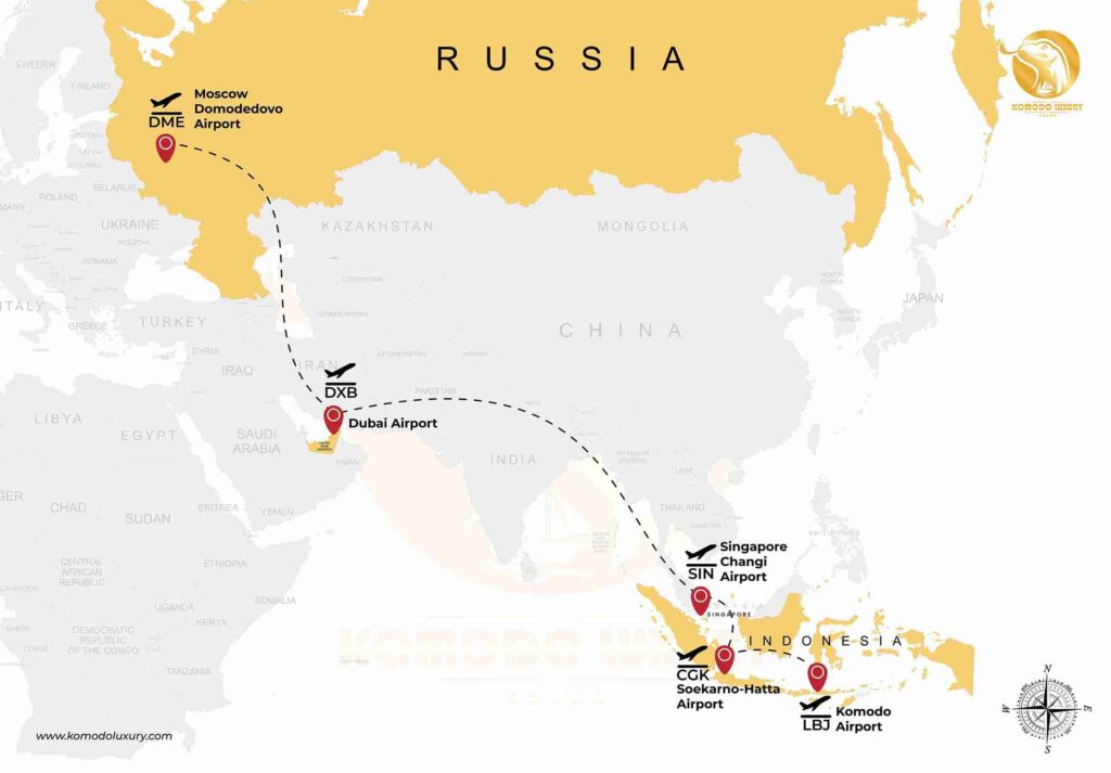 Russia to Komodo Island Map | Komodo Luxury