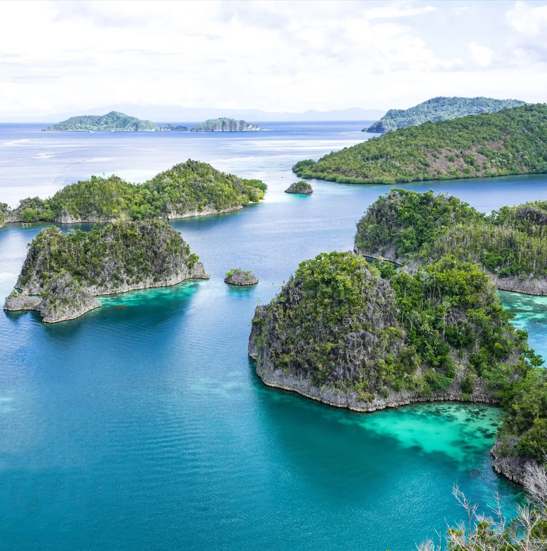 Limestone karst islets and lagoon in the Fam Islands, Raja Ampat | Komodo Luxury