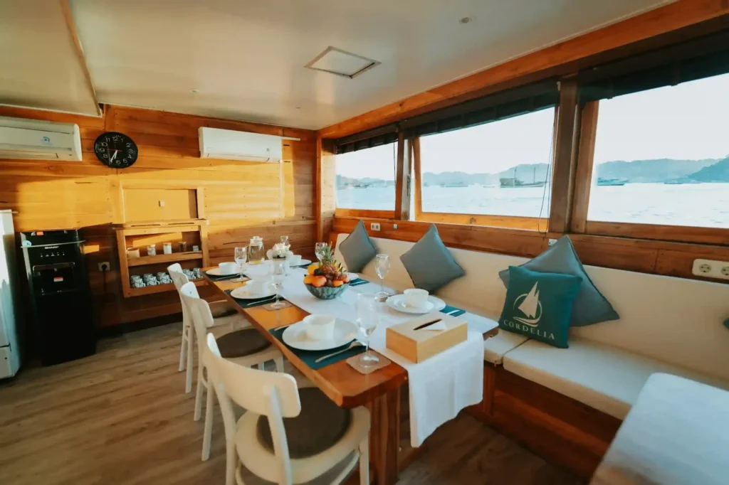 Cordelia Yacht Cruise Indoor Dining Area | Komodo Luxury
