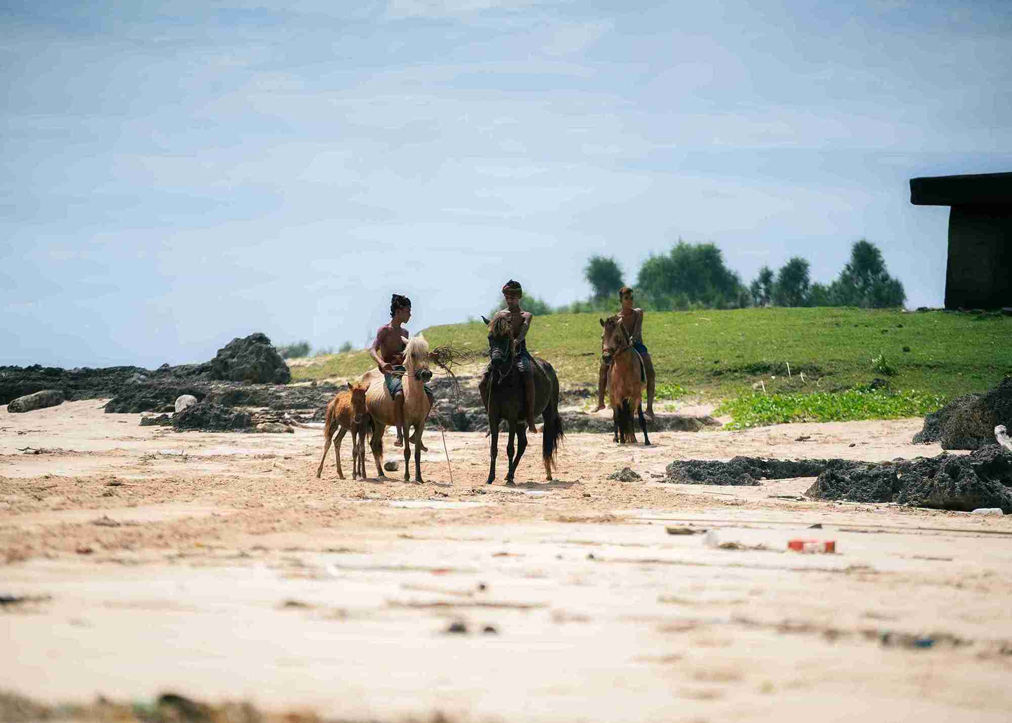 Horses and riders on the sand at Pero Beach