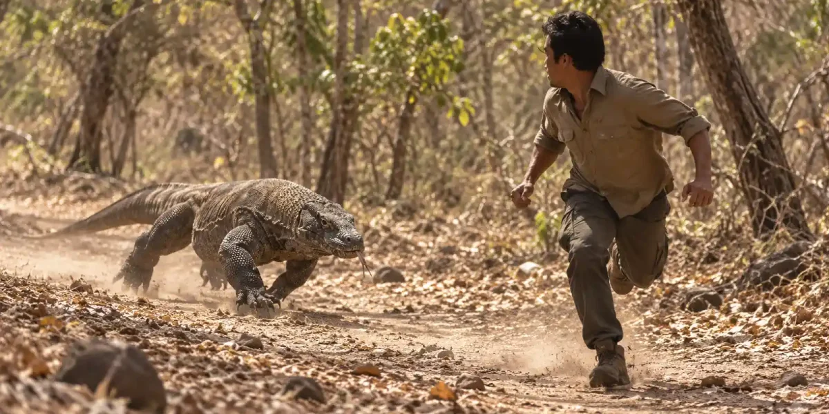 Komodo Chasing Person - Komodo Luxury