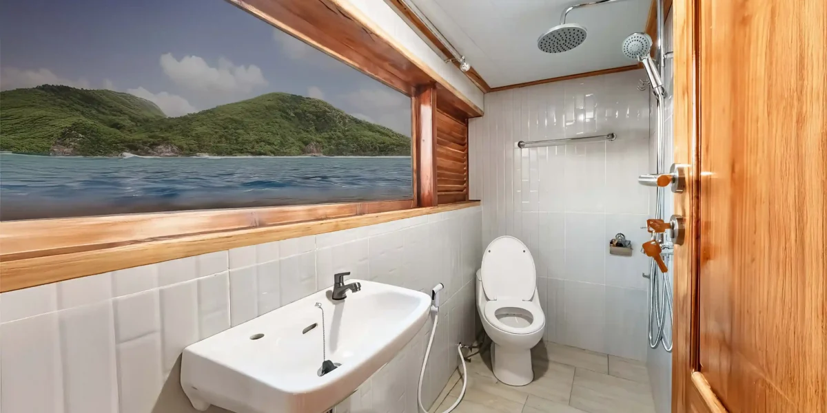 Ayvara Cruise  Boat Charter | Ayvara Cruise Master Cabin Bathroom | Komodo Luxury