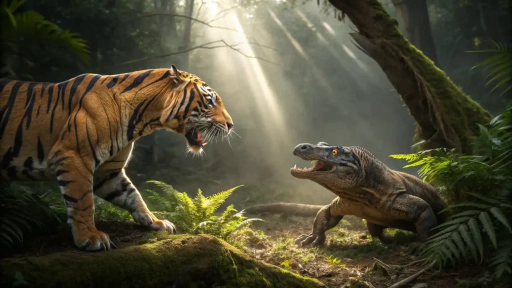 Komodo Dragon vs Siberian Tiger | Illustration | Komodo Luxury