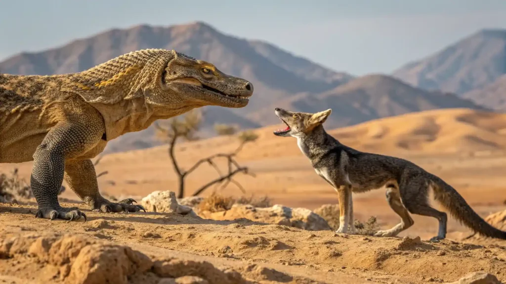 Komodo Dragon vs Coyote | Illustration | Komodo Luxury