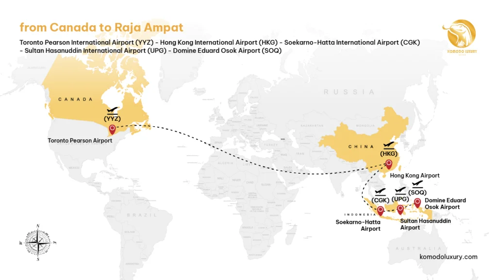Maps from Canada to Raja Ampat via Toronto | Komodo Luxury