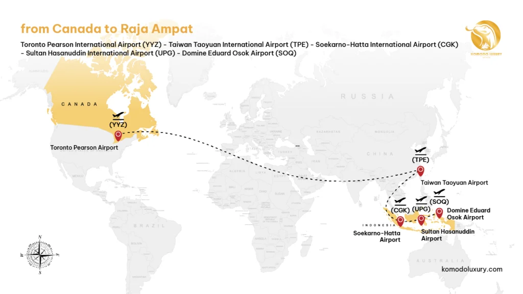Maps from Canada to Raja Ampat via Toronto | Komodo Luxury
