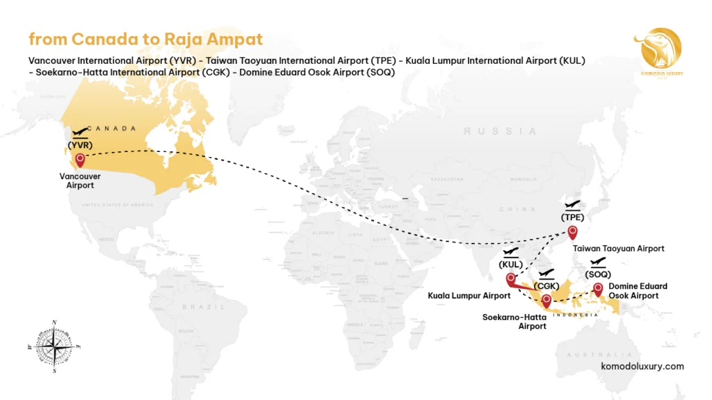 Maps from Canada to Raja Ampat via Vancouver | Komodo Luxury