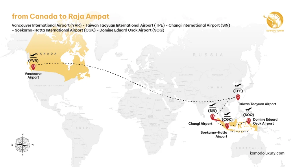 Maps from Canada to Raja Ampat via Vancouver | Komodo Luxury