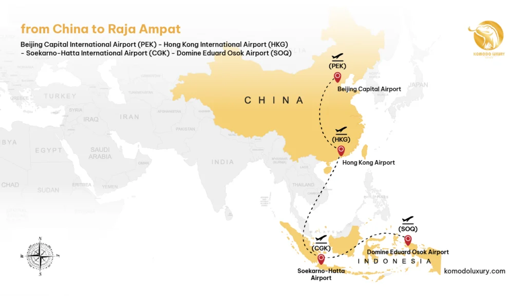 Maps from China to Raja Ampat via Beijing | Komodo Luxury