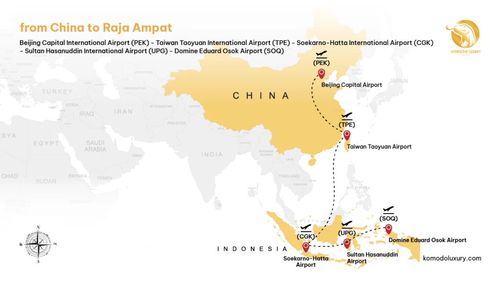 Maps from China to Raja Ampat via Beijing | Komodo Luxury