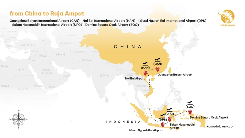 Maps from China to Raja Ampat via Guangzhou | Komodo Luxury