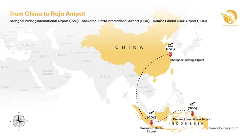 Maps from China to Raja Ampat via Shanghai | Komodo Luxury