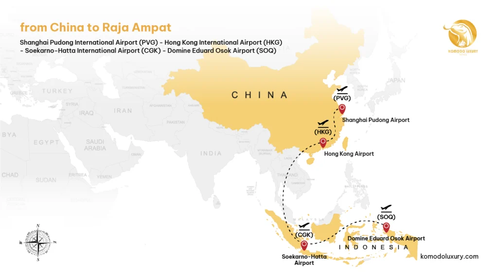 Maps from China to Raja Ampat via Shanghai | Komodo Luxury