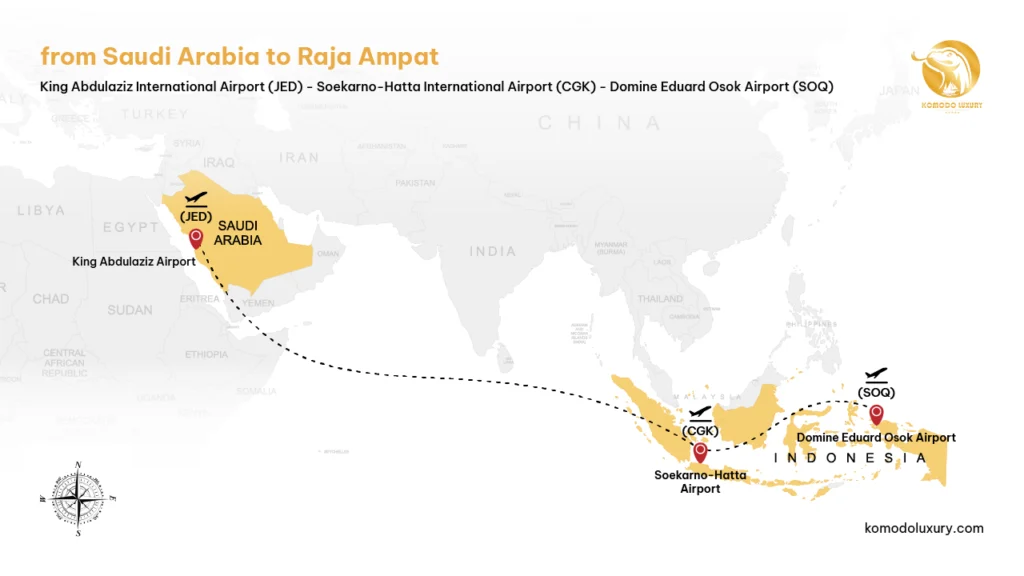 Maps from Saudi Arabia to Raja Ampat via Jeddah | Komodo Luxury