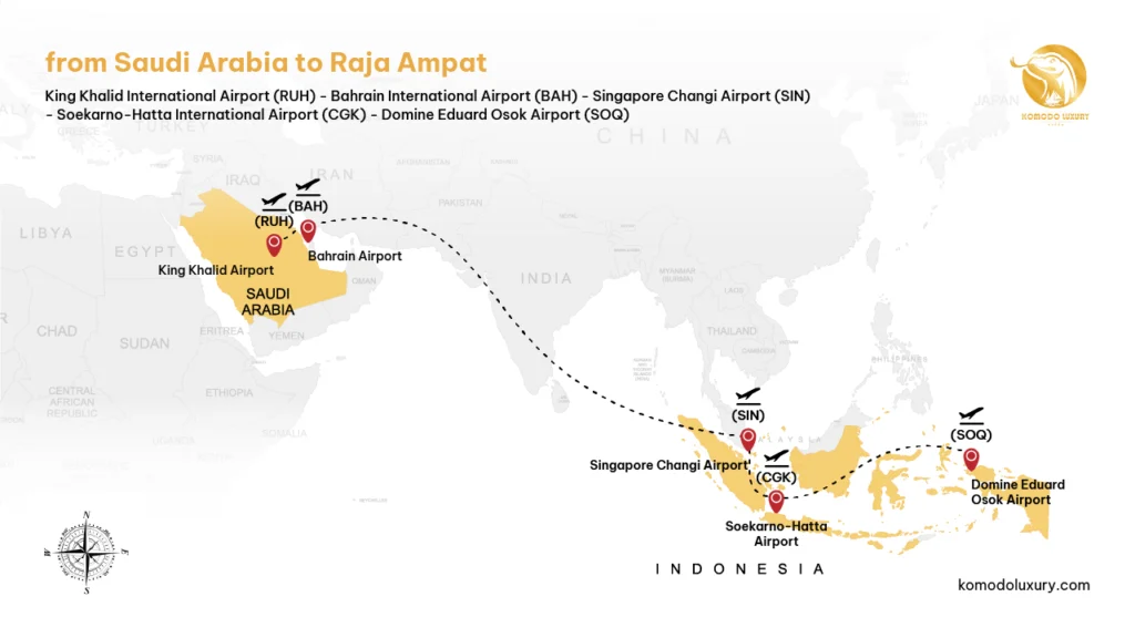 Maps from Saudi Arabia to Raja Ampat via Riyadh | Komodo Luxury