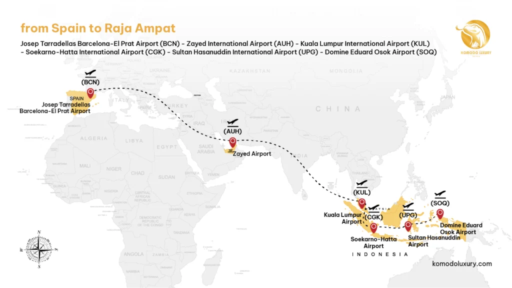 Maps from Spain to Raja Ampat via Barcelona | Komodo Luxury