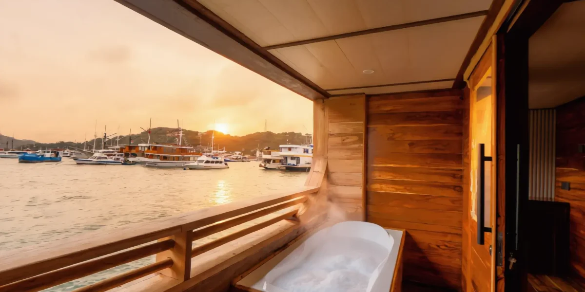 Master Cabin Balcony with Bathtub Naturalia Cruise Phinisi Boat Charter | Komodo Tour | Komodo Luxury