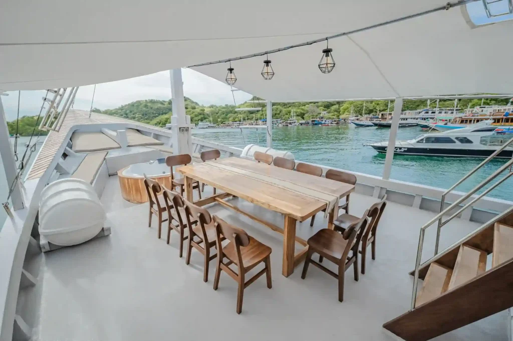 Outdoor Dining Area | Ahsana Phinisi Boat Charter | Komodo Luxury