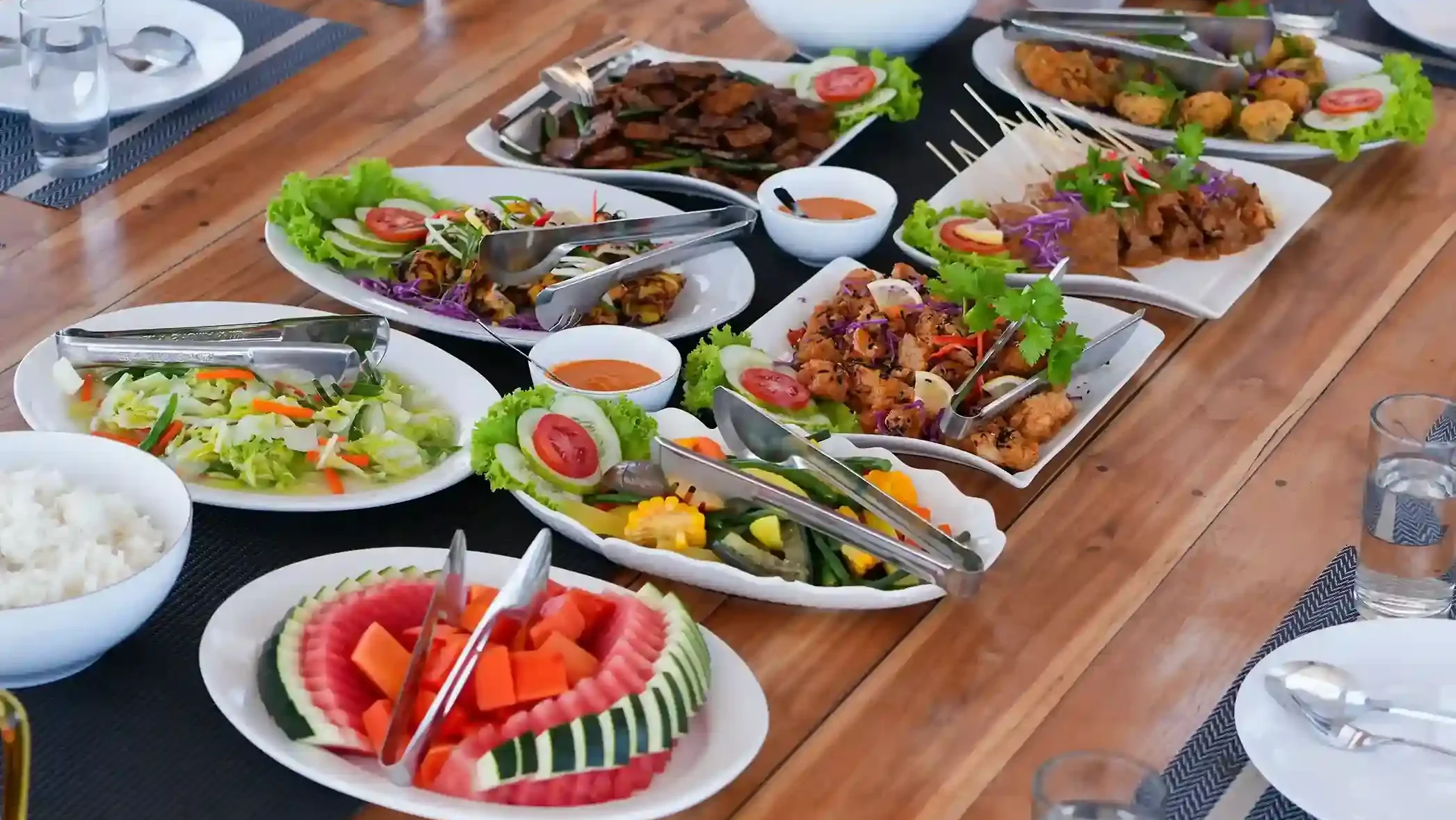 Meal laid out on a boat table